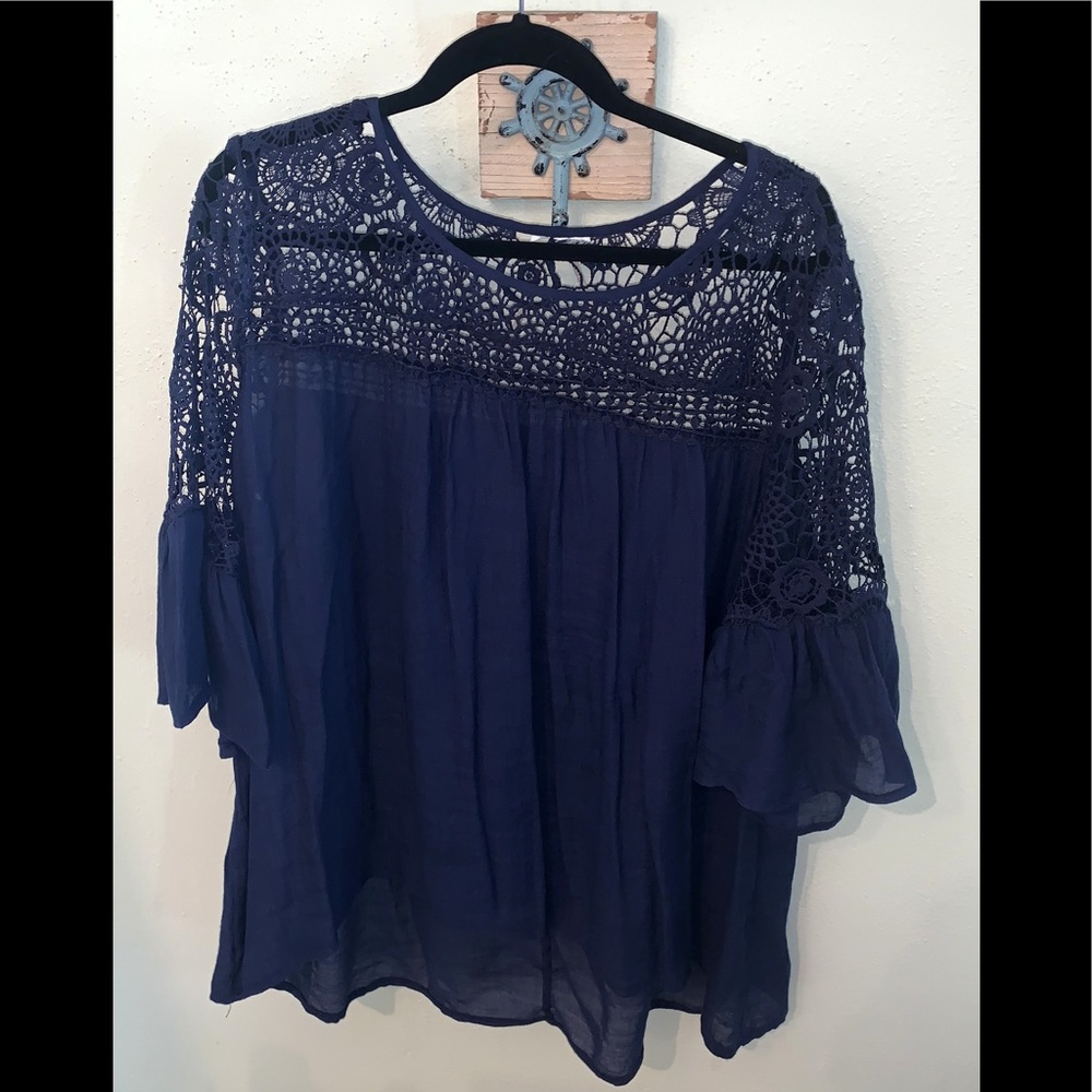 Pretty Navy Lace Blouse